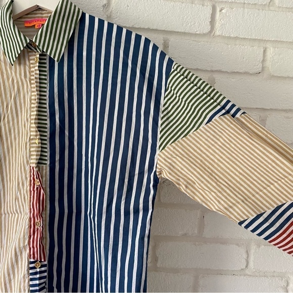 Vilagallo Colorblock Striped Blouse Button Up Shirt Top Collared Women’s Size 40 - Picture 4 of 9